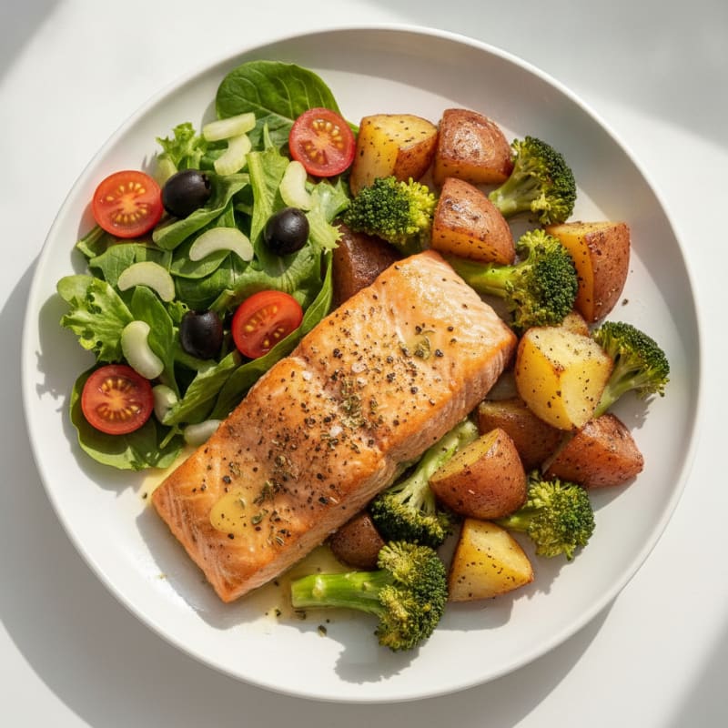 Herb-Roasted Salmon with Red Potatoes and Broccoli