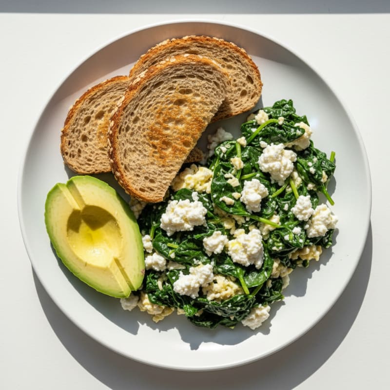 Egg White and Spinach Scramble with Cottage Cheese