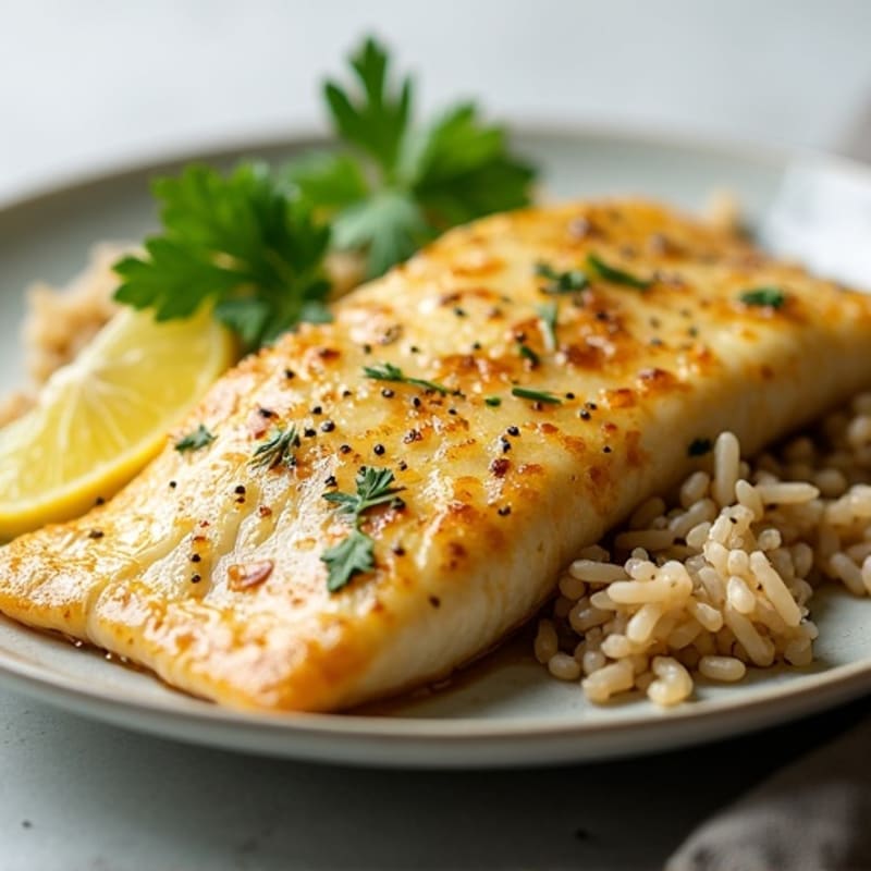 Lemon-Garlic Pan-Seared Tilapia with Fluffy Brown Rice