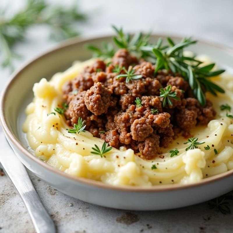 Savory Baked Lean Ground Beef with Creamy Cauliflower Mash