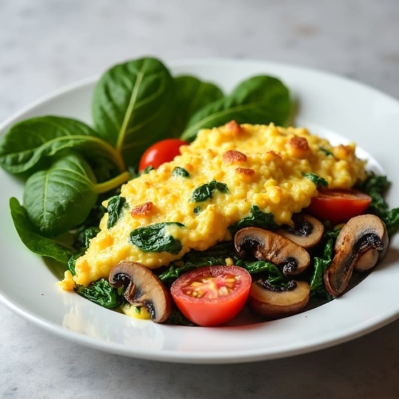 Cottage Cheese and Spinach Egg White Scramble with Sautéed Mushrooms
