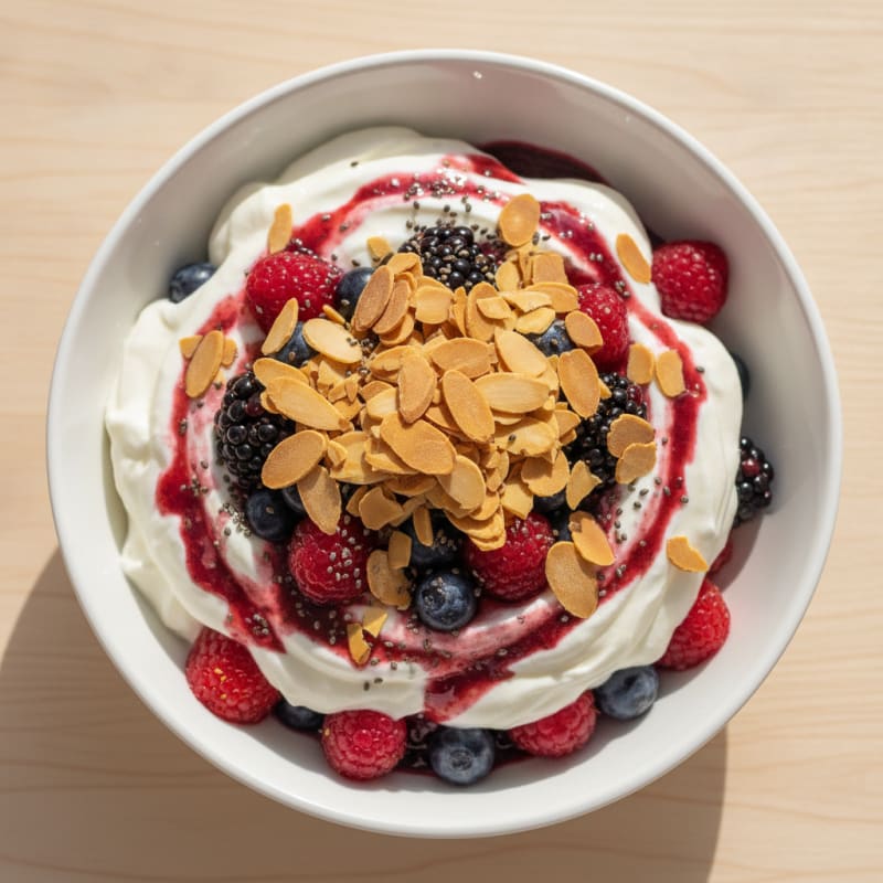 Greek Yogurt Protein Parfait with Mixed Berries and Almonds