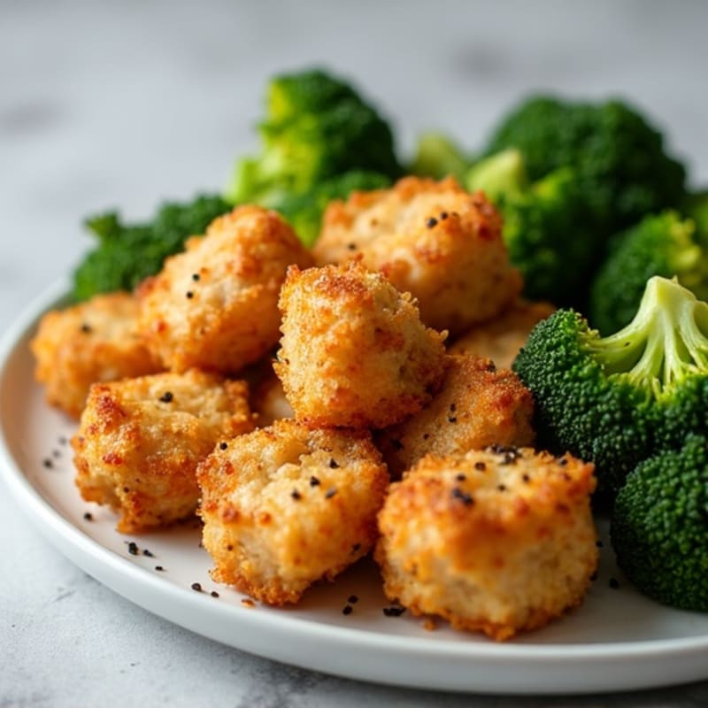 Crispy Salt and Pepper Chicken Bites with Roasted Broccoli