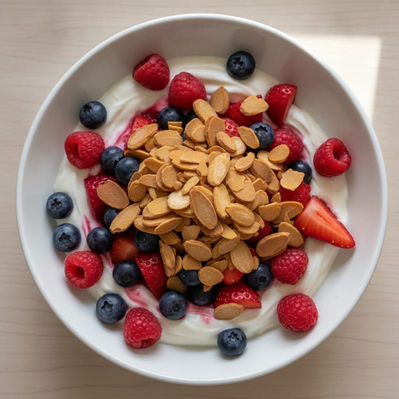Greek Yogurt Protein Parfait with Mixed Berries and Almonds