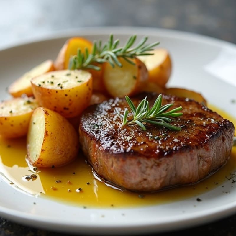 Herb-Garlic Butter Seared Steak with Roasted Rosemary Potatoes