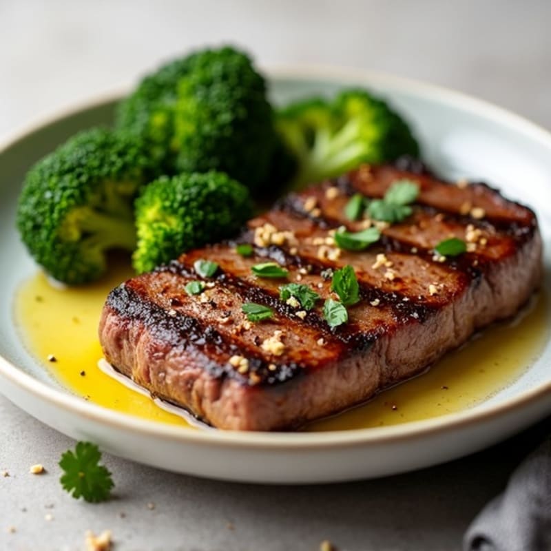 Pan-Seared Steak with Roasted Garlic Broccoli