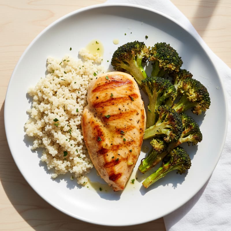 Grilled Chicken Breast with Quinoa and Roasted Broccoli