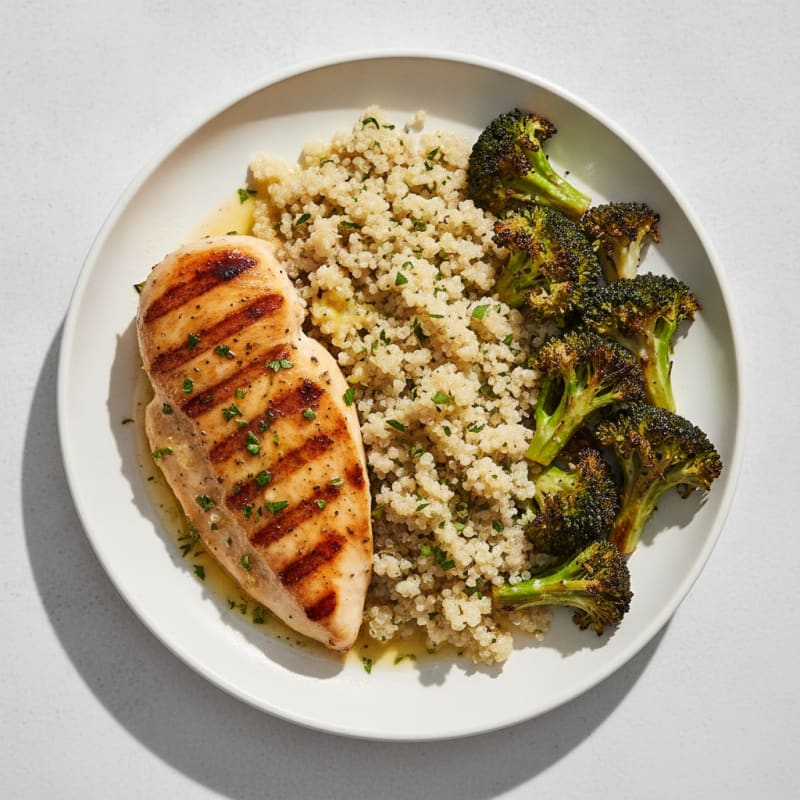 Grilled Chicken Breast with Quinoa and Roasted Broccoli