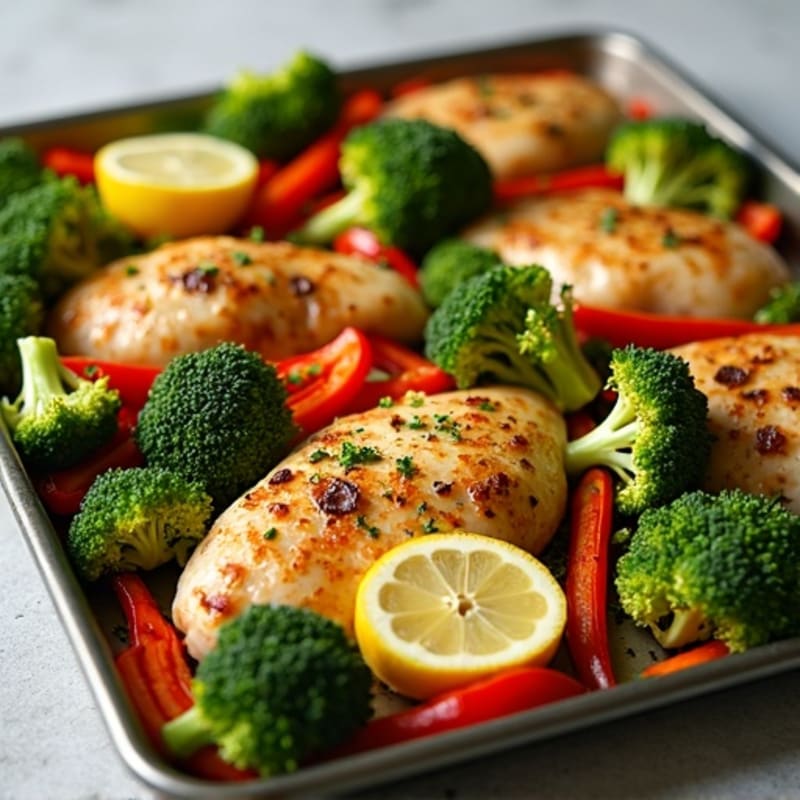 Sheet Pan Lemon Garlic Chicken with Roasted Broccoli and Bell Peppers