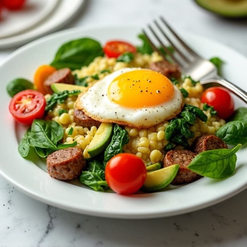 Egg White and Turkey Sausage Scramble with Baby Spinach