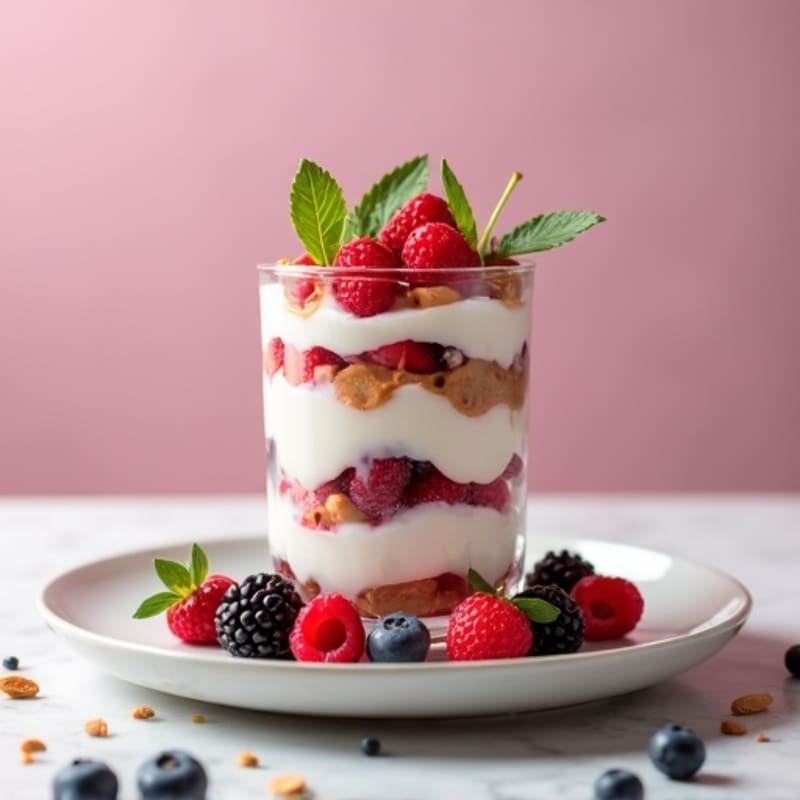 Greek Yogurt Protein Parfait with Mixed Berries and Almond Butter
