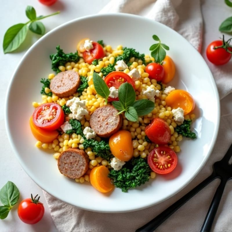 Egg White and Turkey Sausage Scramble with Spinach and Cherry Tomatoes