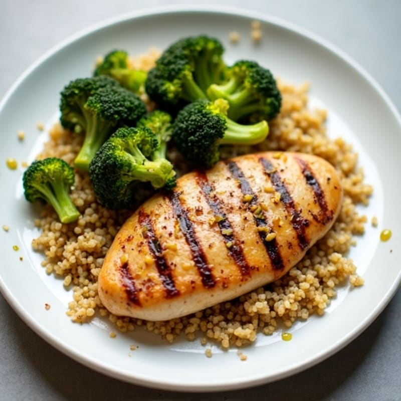 Grilled Chicken Breast with Quinoa and Roasted Broccoli