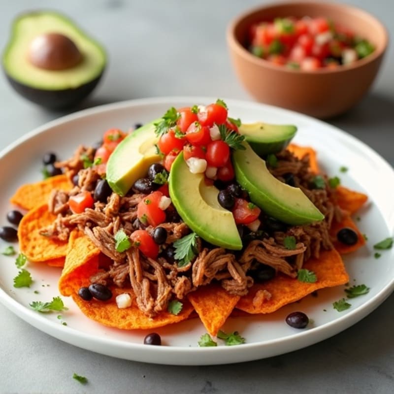 Crispy Sweet Potato Pulled Pork Nachos