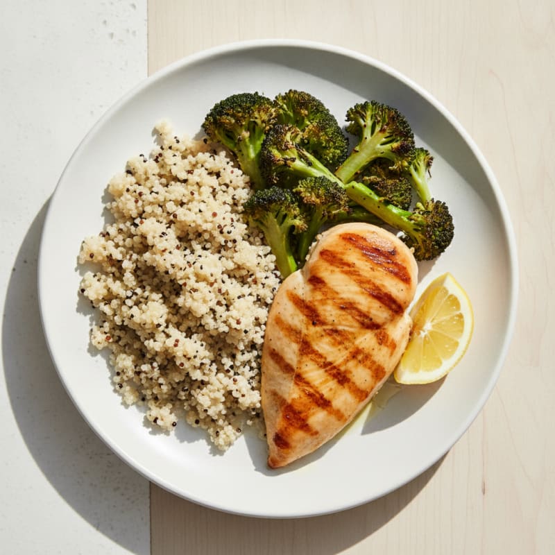 Grilled Chicken Breast with Quinoa and Roasted Broccoli