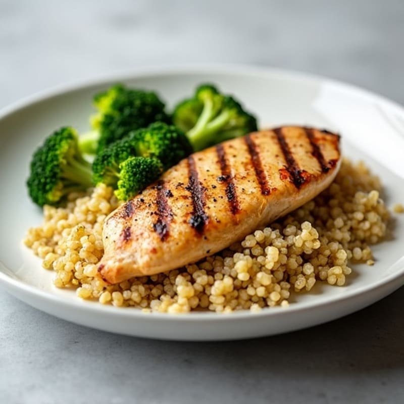 Grilled Chicken Breast with Quinoa and Roasted Broccoli