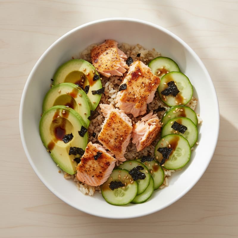 Salmon Sushi Rice Bowl with Avocado