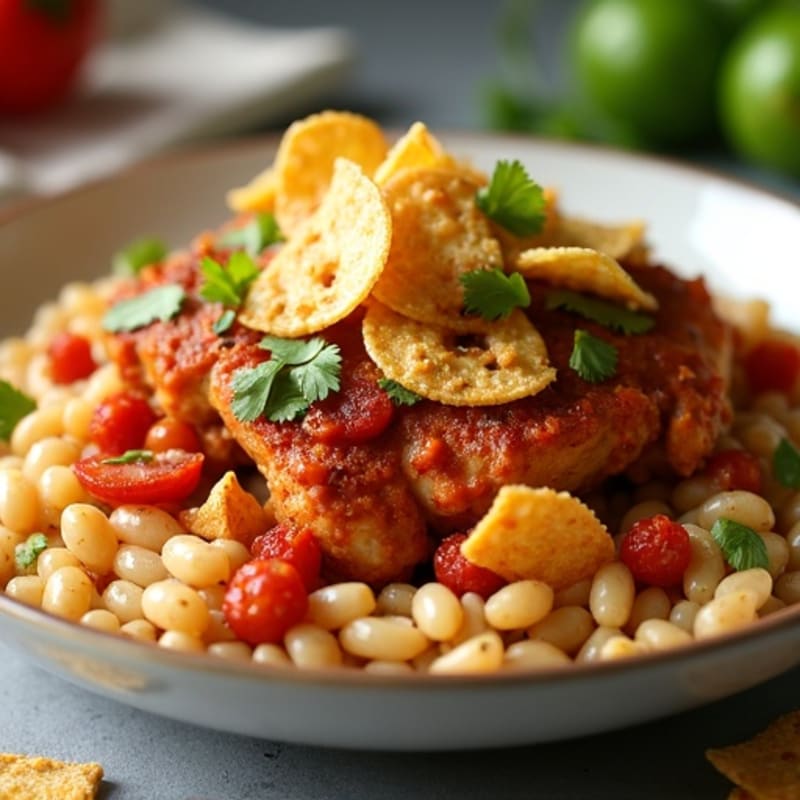 Tender Chili Chicken with Hominy and Crisp Toppings