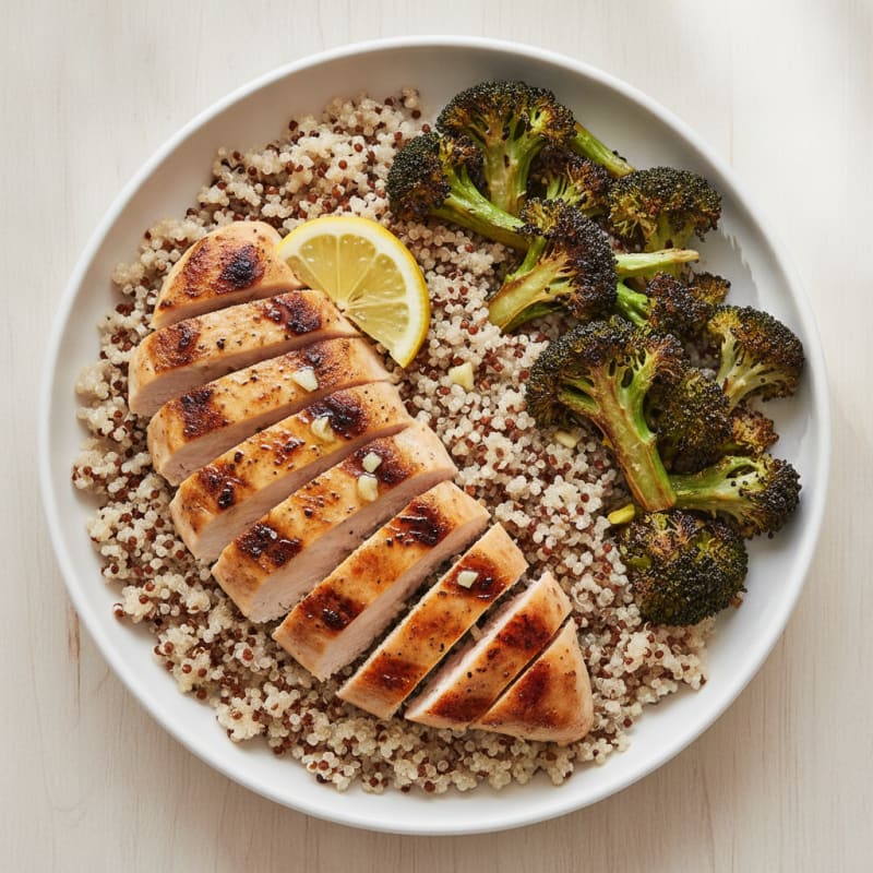 Grilled Chicken Breast with Quinoa and Roasted Broccoli