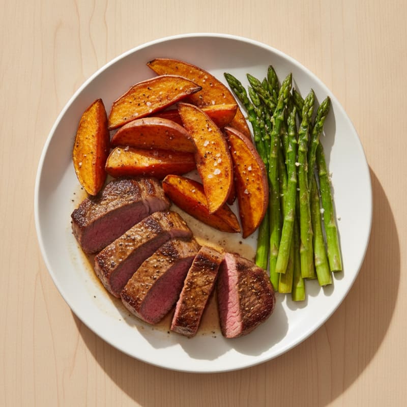 Pan-Seared Sirloin with Roasted Sweet Potatoes