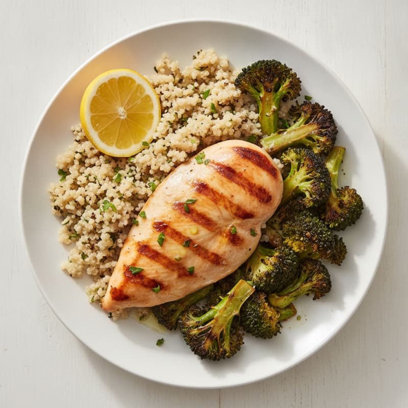 Grilled Chicken Breast with Quinoa and Roasted Broccoli