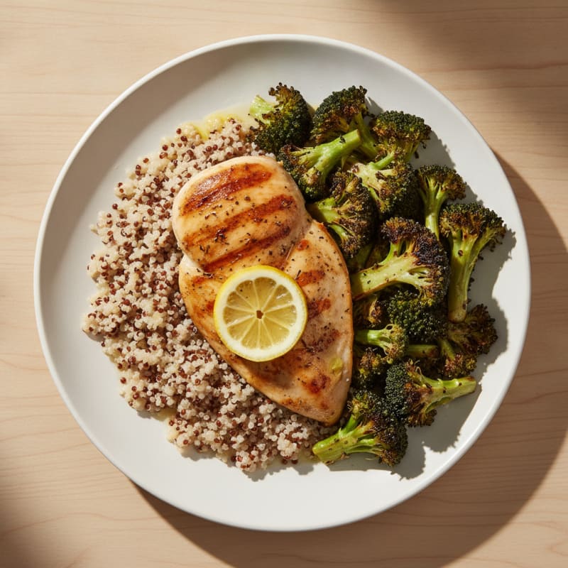 Grilled Chicken Breast with Quinoa and Roasted Broccoli