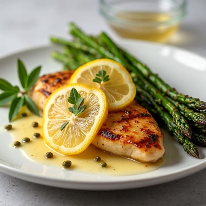 Pan-Seared Chicken with Bright Lemon-Caper Sauce and Roasted Asparagus