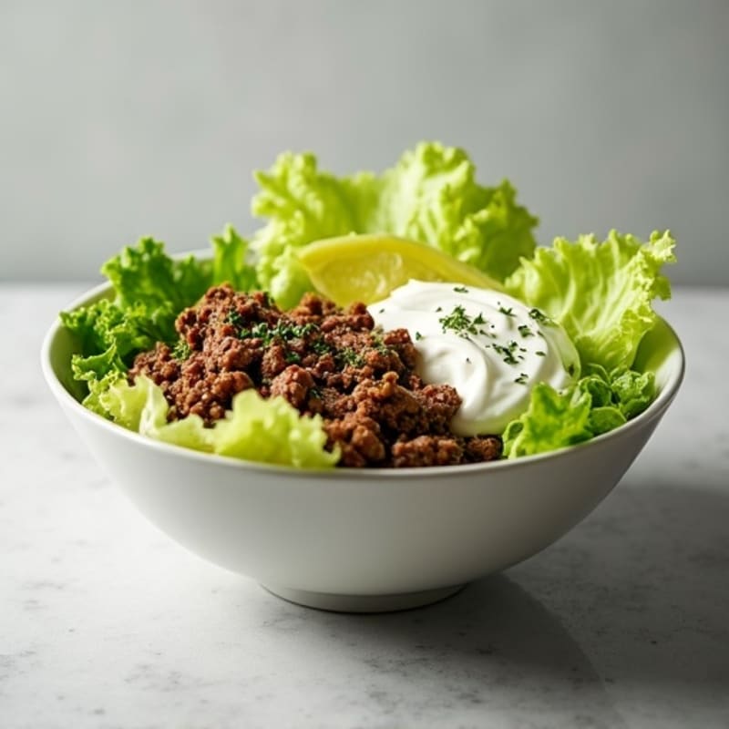 Lean Ground Beef and Crisp Lettuce Bowl with Creamy Dill Pickle Dressing