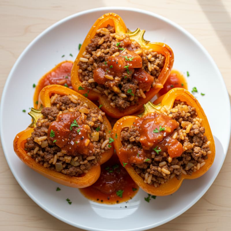 Golden Beef and Rice Stuffed Peppers