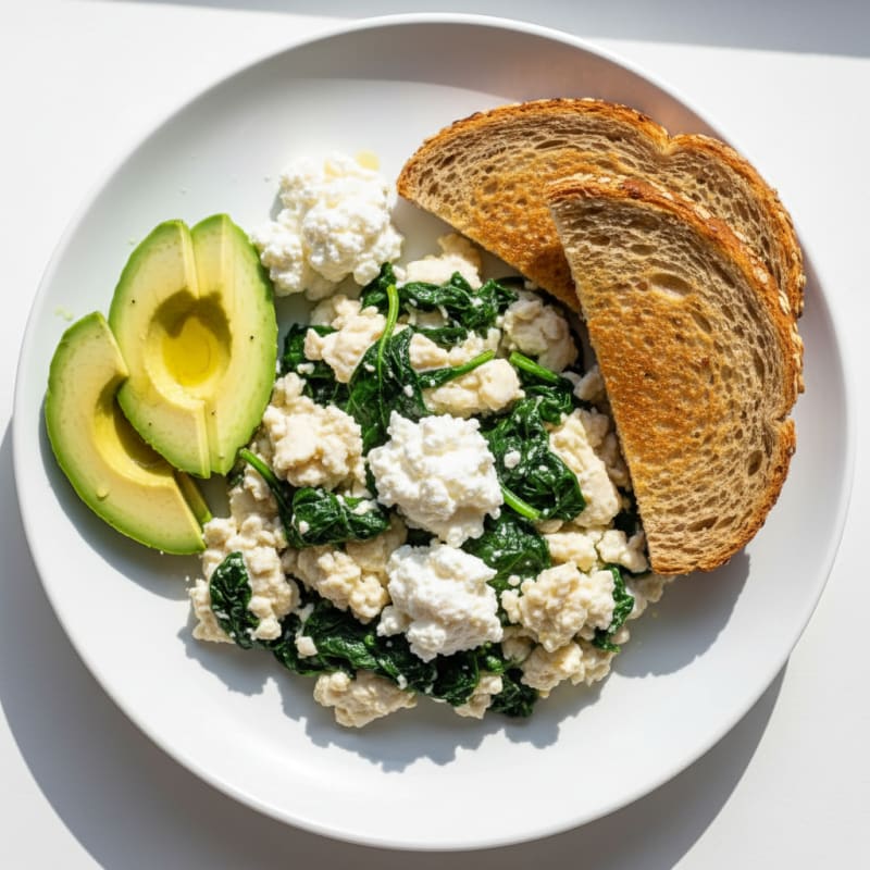 Egg White Spinach Scramble with Cottage Cheese
