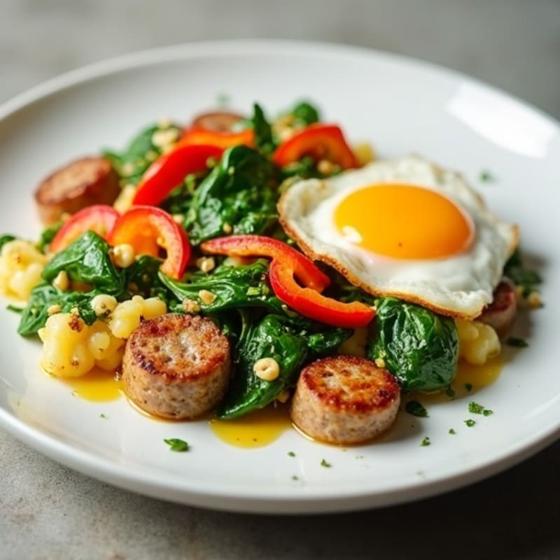 Egg White and Spinach Scramble with Turkey Sausage