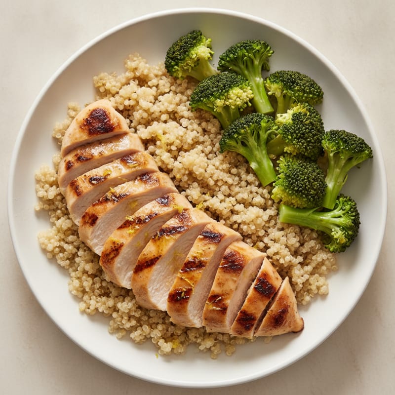 Grilled Chicken Breast with Quinoa and Steamed Broccoli