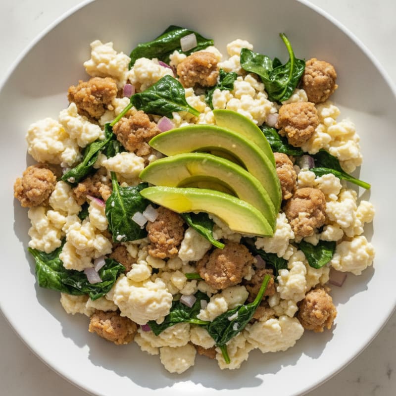 Egg White and Turkey Sausage Scramble with Spinach