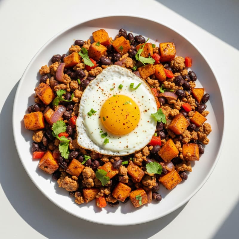 Caramelized Sweet Potato and Black Bean Hash