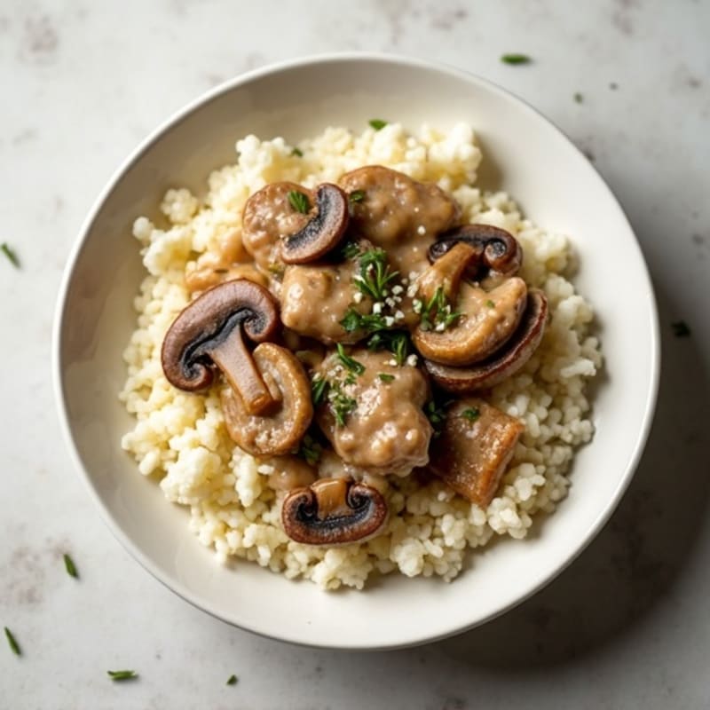 Creamy Mushroom Beef Stroganoff with Cauliflower Rice