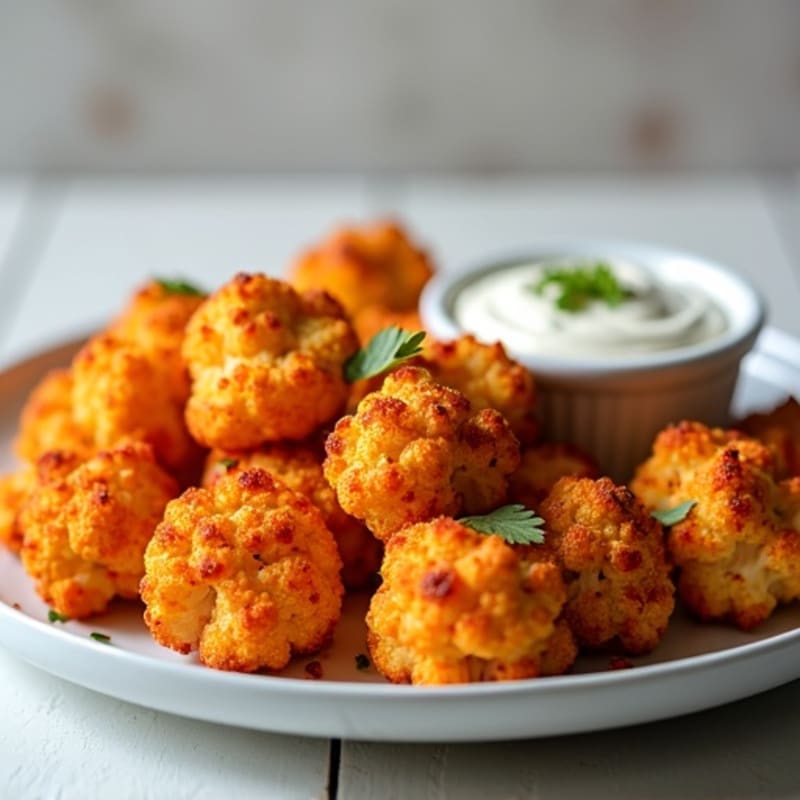 Crispy Buffalo Roasted Cauliflower Bites with Buffalo Chicken Yogurt Dip