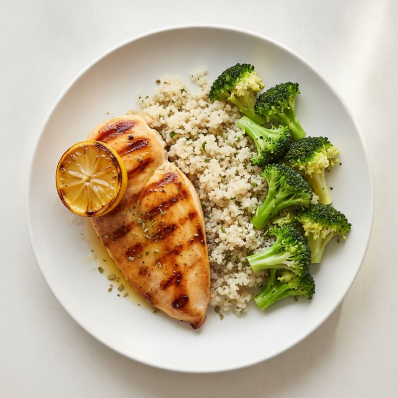 Grilled Chicken Breast with Quinoa and Steamed Broccoli