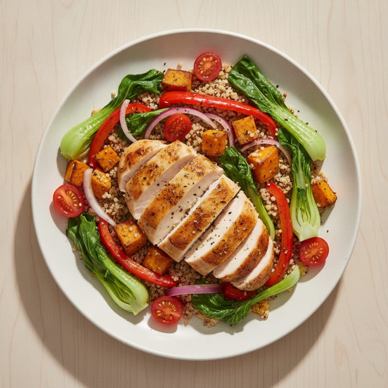 Herb-Roasted Chicken and Quinoa Harvest Bowl