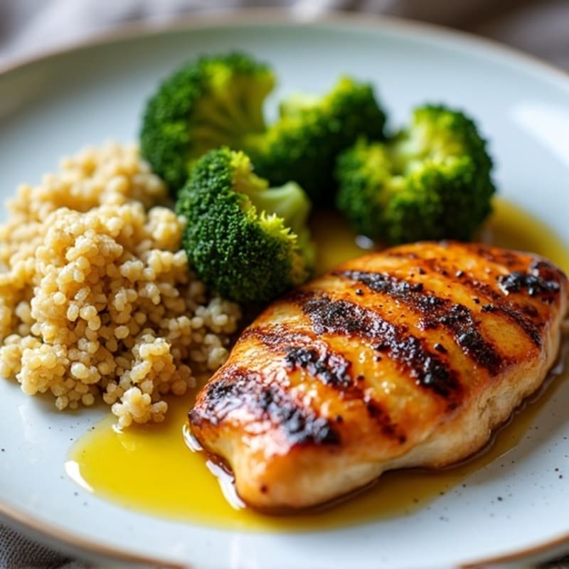 Grilled Chicken Breast with Quinoa and Roasted Broccoli