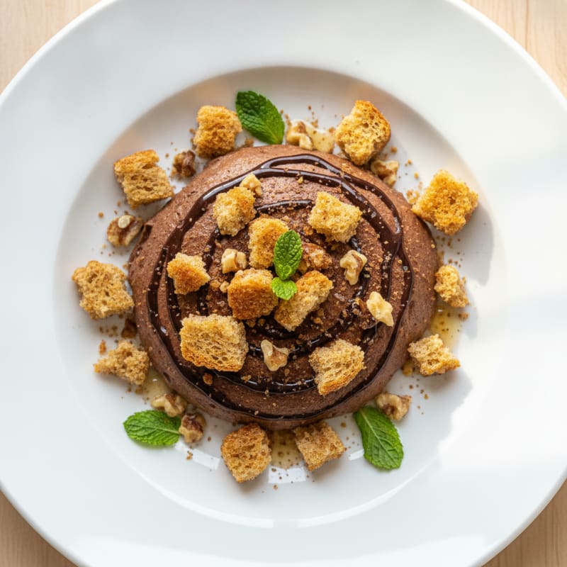 High-Protein Yogurt Chocolate Mousse with Crumbled Protein Bread