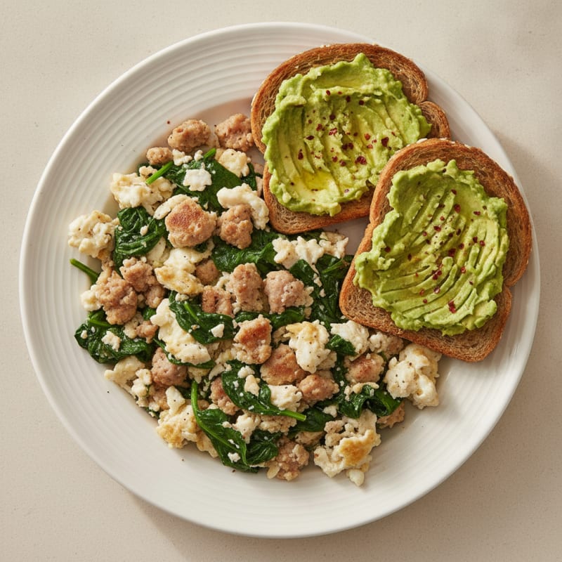 Egg White Scramble with Turkey Sausage and Spinach