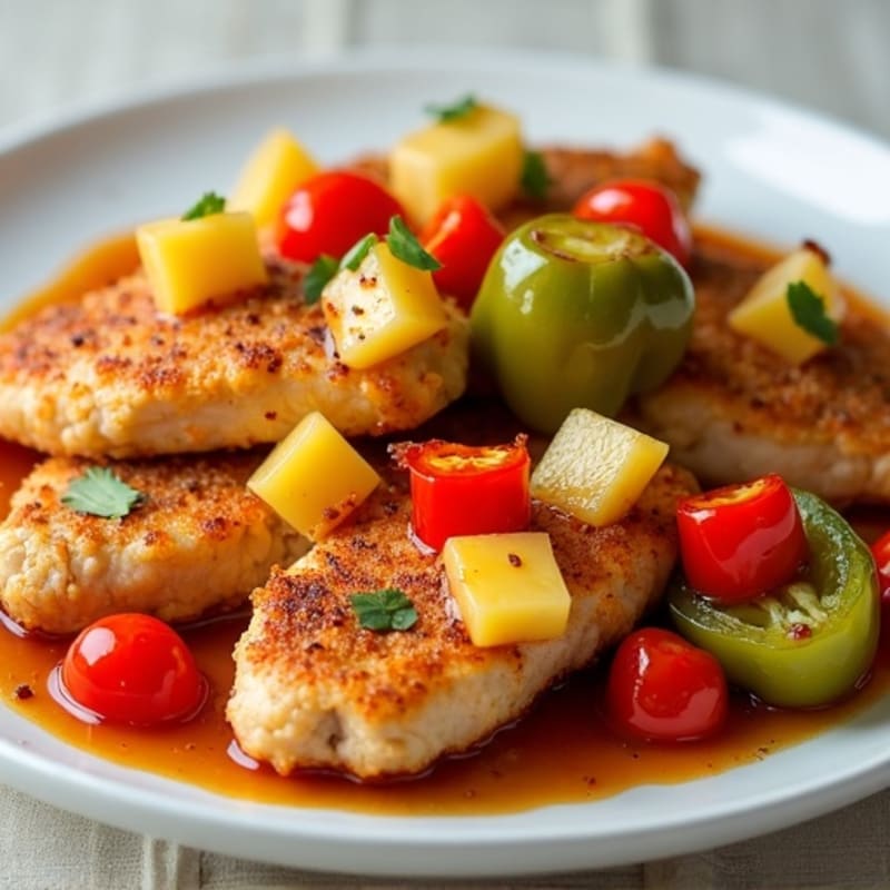 Crispy Baked Sweet and Sour Chicken with Roasted Bell Peppers and Pineapple