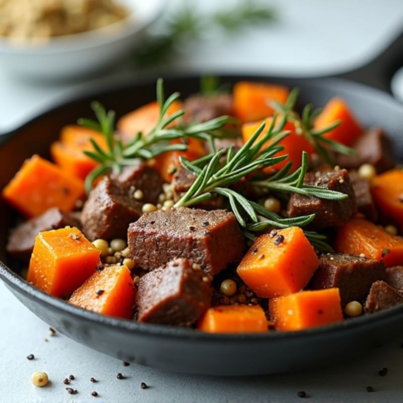 Herb-Seasoned Lean Beef Skillet with Roasted Sweet Potatoes