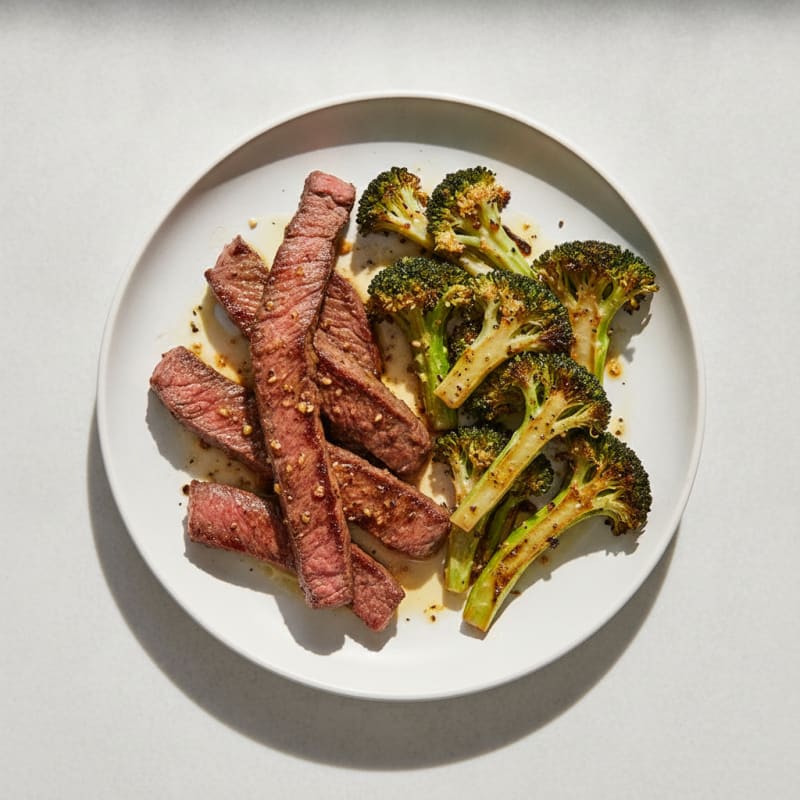 Seared Lean Beef Strips with Roasted Broccoli