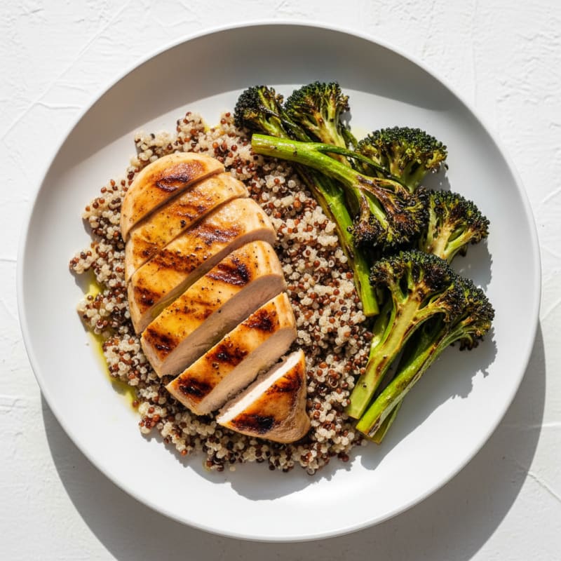 Grilled Chicken Breast with Quinoa and Roasted Broccoli