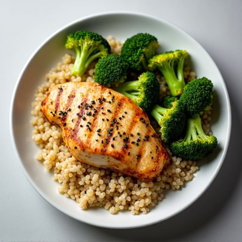 Grilled Chicken Breast with Quinoa and Roasted Broccoli