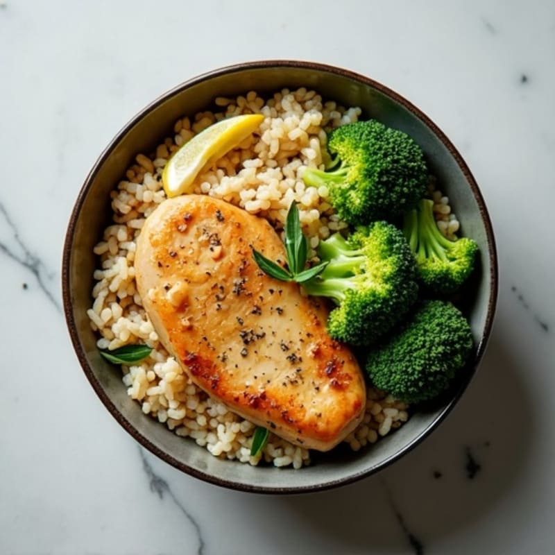Lemon-Herb Chicken Brown Rice Bowl with Roasted Broccoli
