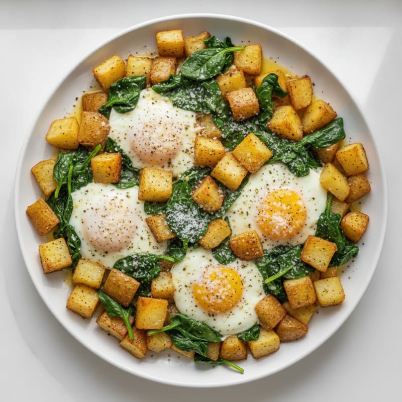 Savory One-Pan Eggs with Roasted Potatoes and Spinach