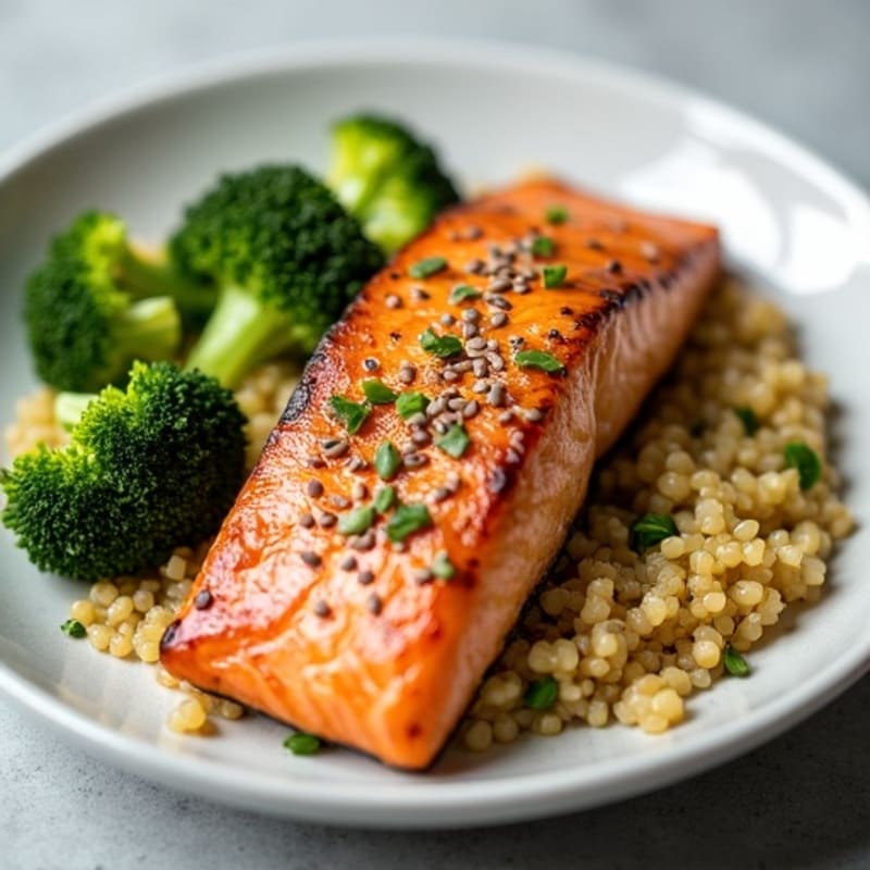 Seared Salmon with Roasted Broccoli and Quinoa