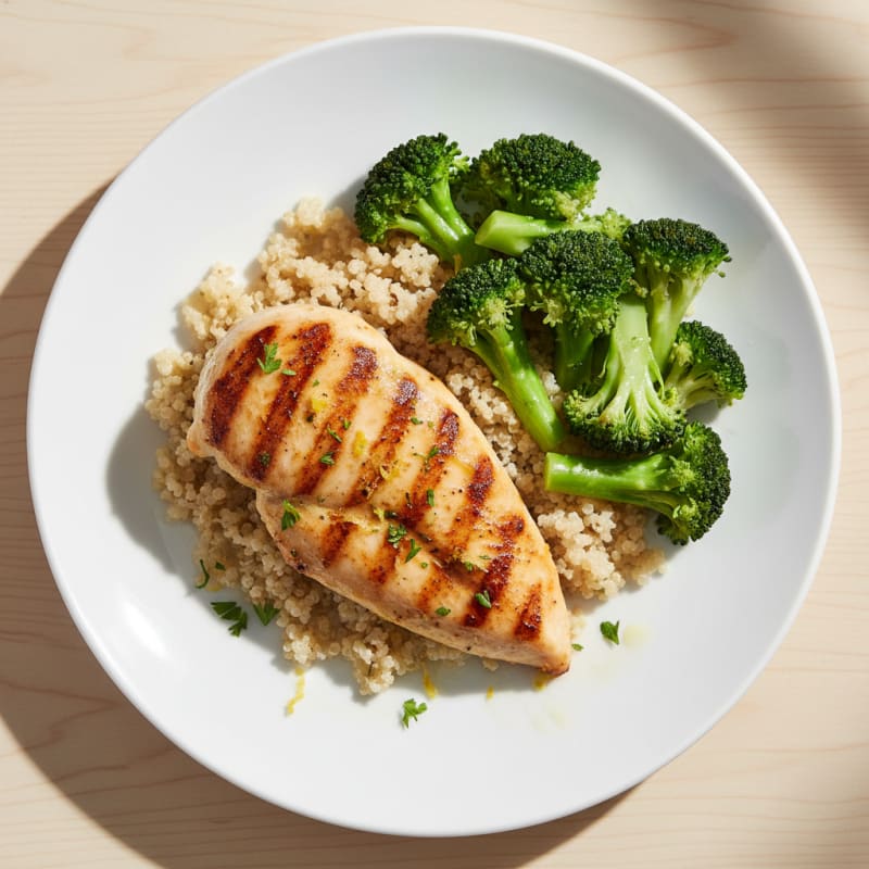 Grilled Chicken Breast with Quinoa and Steamed Broccoli
